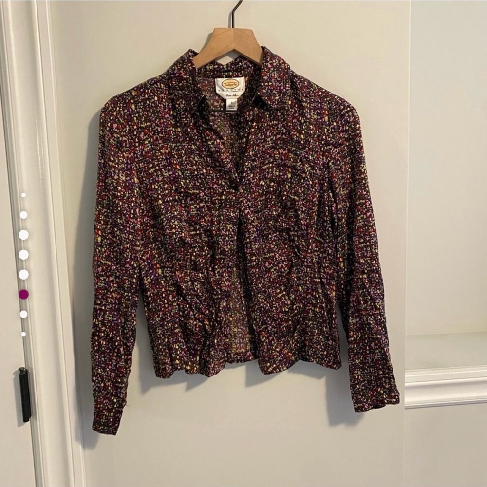 Vintage Talbots Purple Colorful Pure Silk Crop Blouse Small